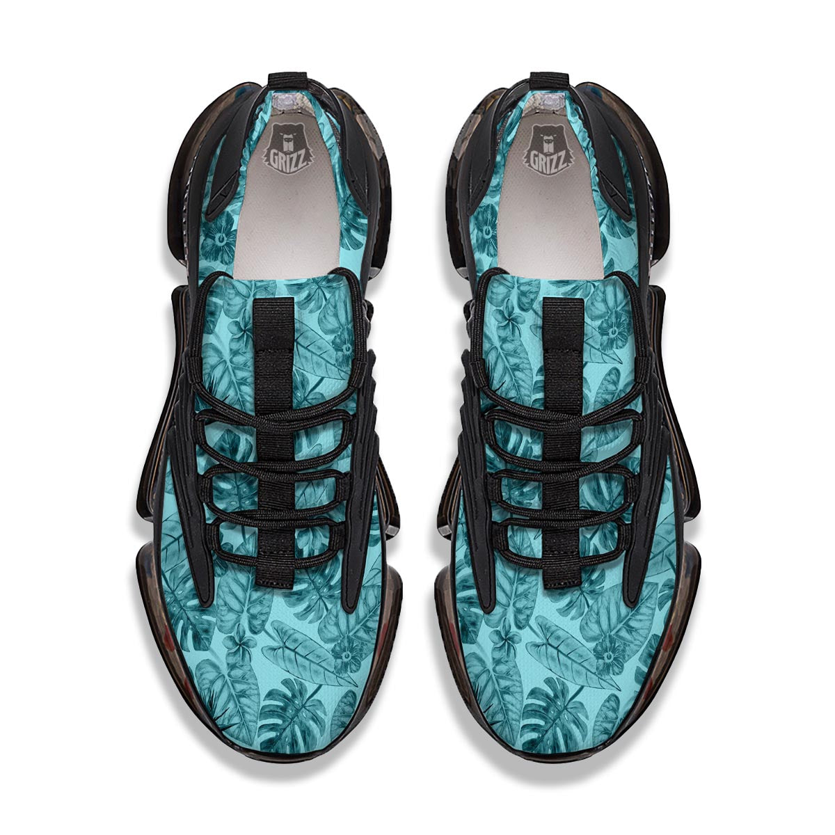 Leaf Flower Teal Hawaiian Print Pattern Black Gym Shoes-grizzshop