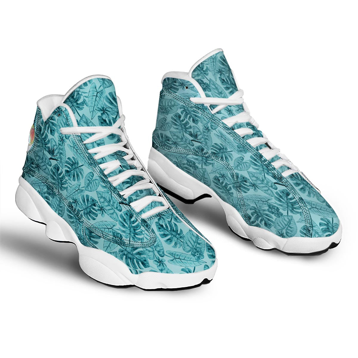Leaf Flower Teal Hawaiian Print Pattern White Basketball Shoes-grizzshop