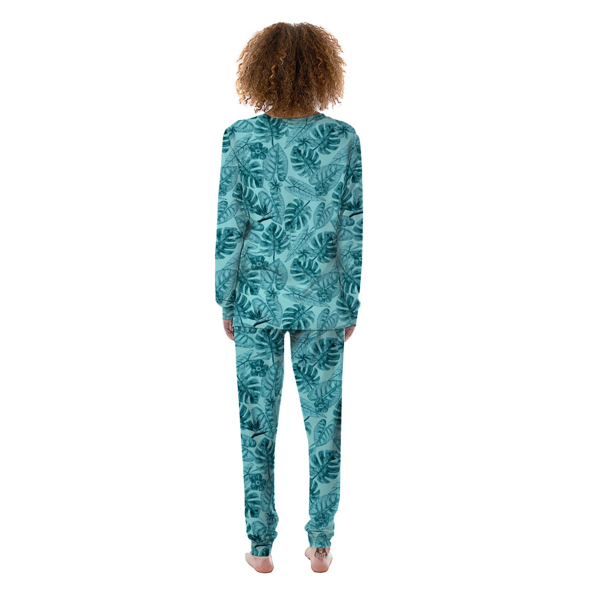 Leaf Flower Teal Hawaiian Print Pattern Women's Pajamas-grizzshop