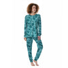 Leaf Flower Teal Hawaiian Print Pattern Women's Pajamas-grizzshop