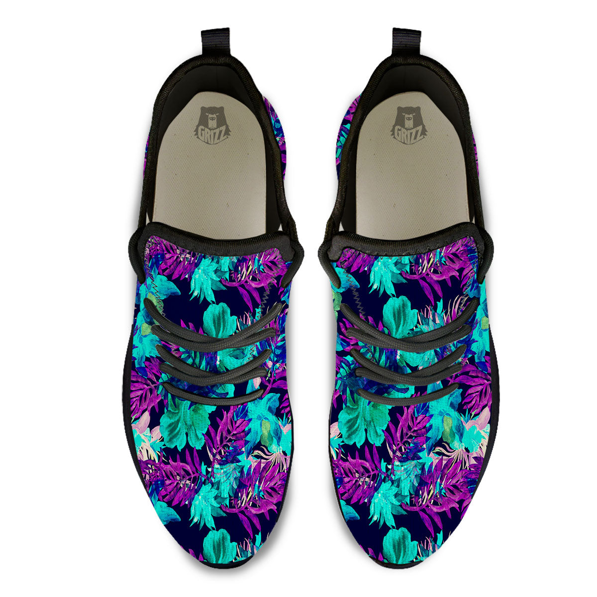 Leaf Green And Purple Print Pattern Black Athletic Shoes-grizzshop