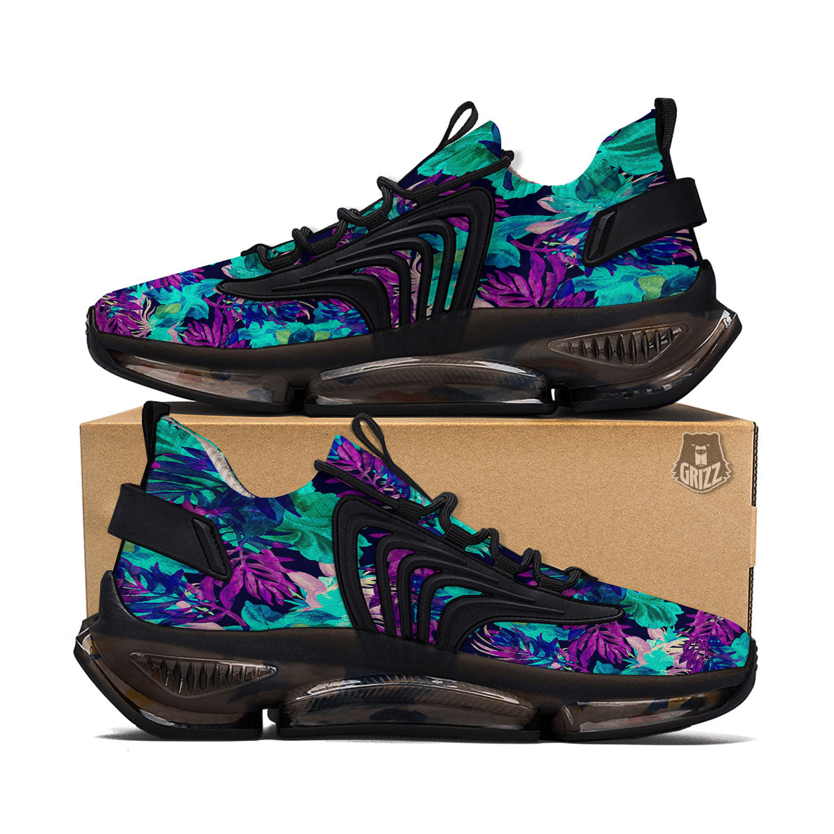 Leaf Green And Purple Print Pattern Black Gym Shoes-grizzshop