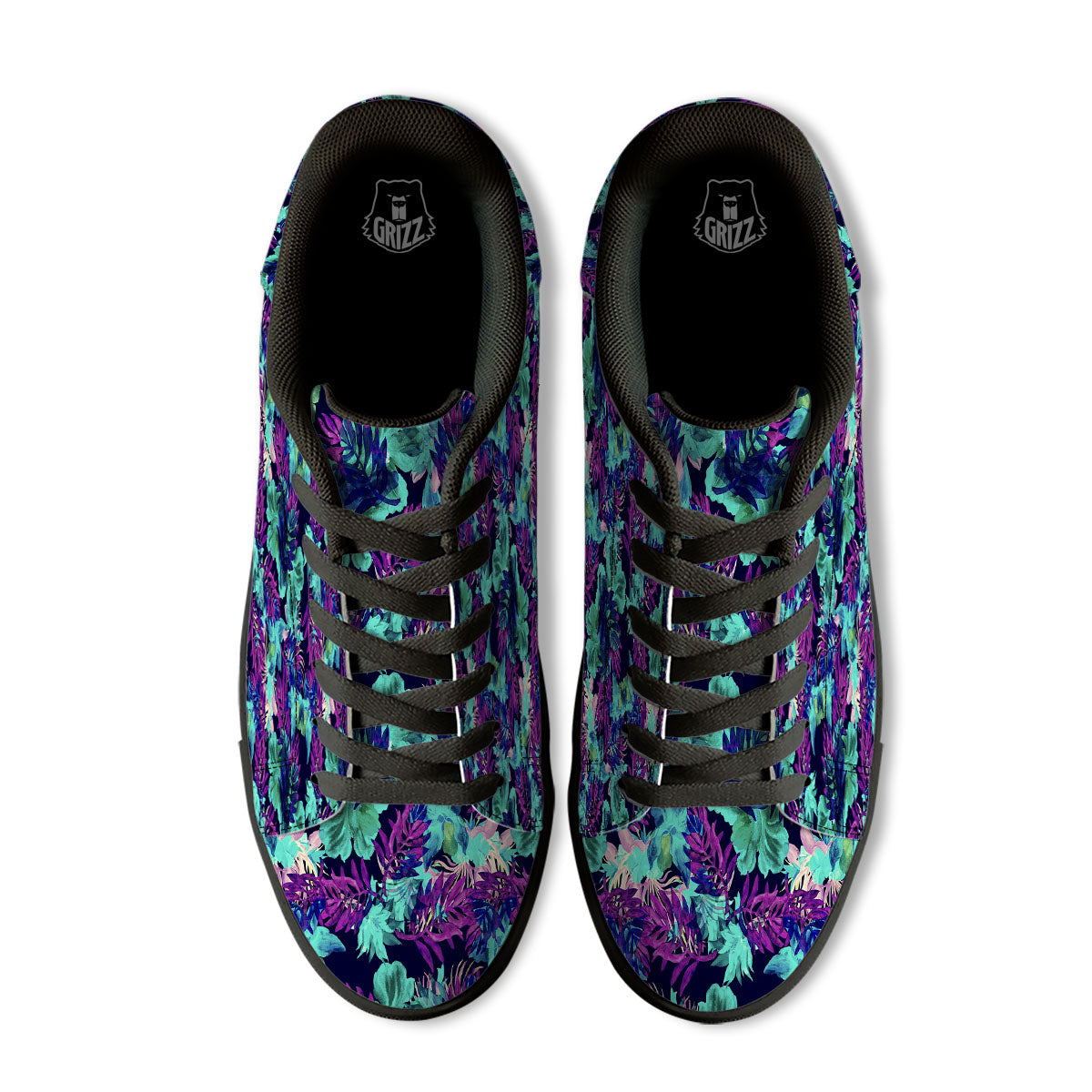 Leaf Green And Purple Print Pattern Black Low Top Sneakers-grizzshop