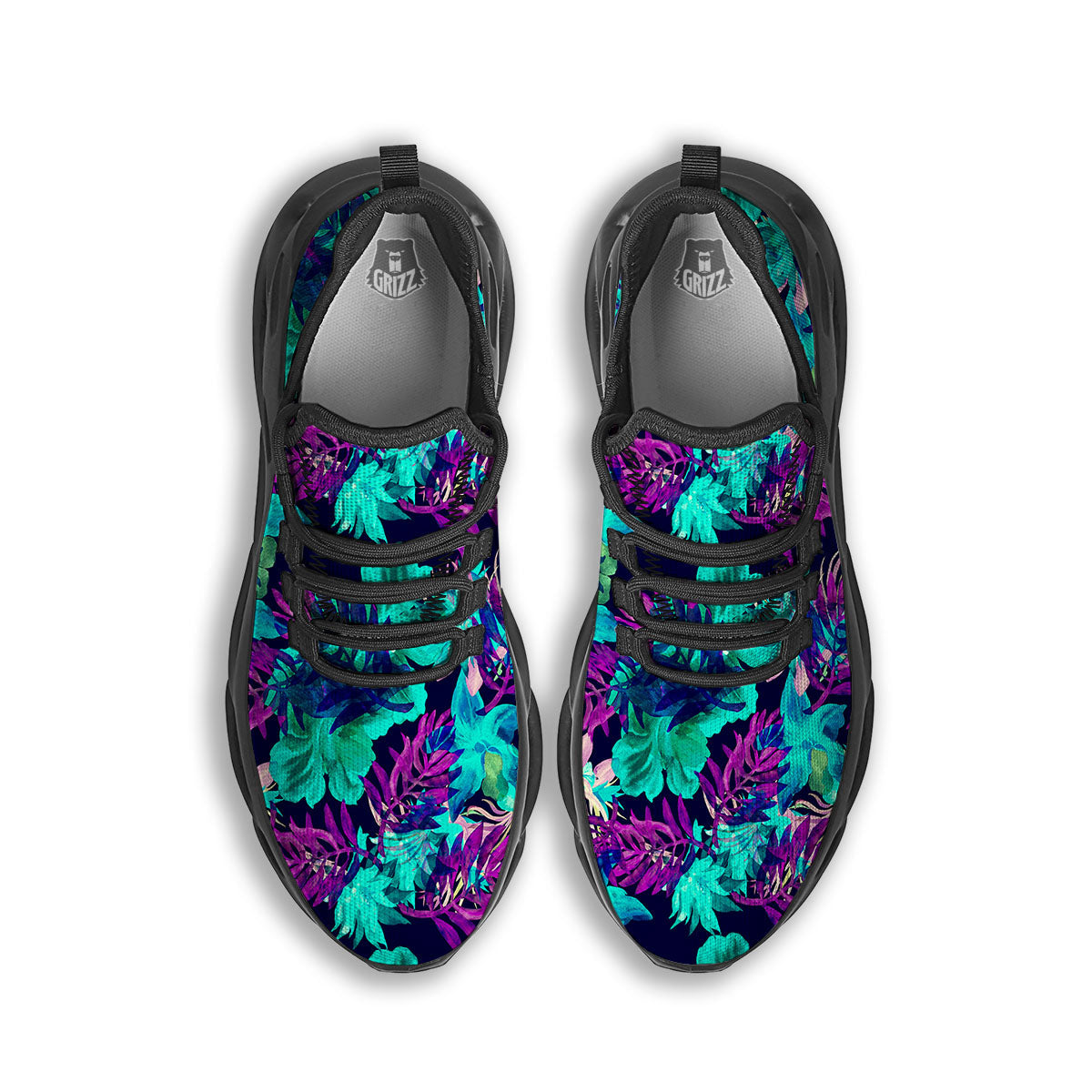 Leaf Green And Purple Print Pattern Black Running Shoes-grizzshop