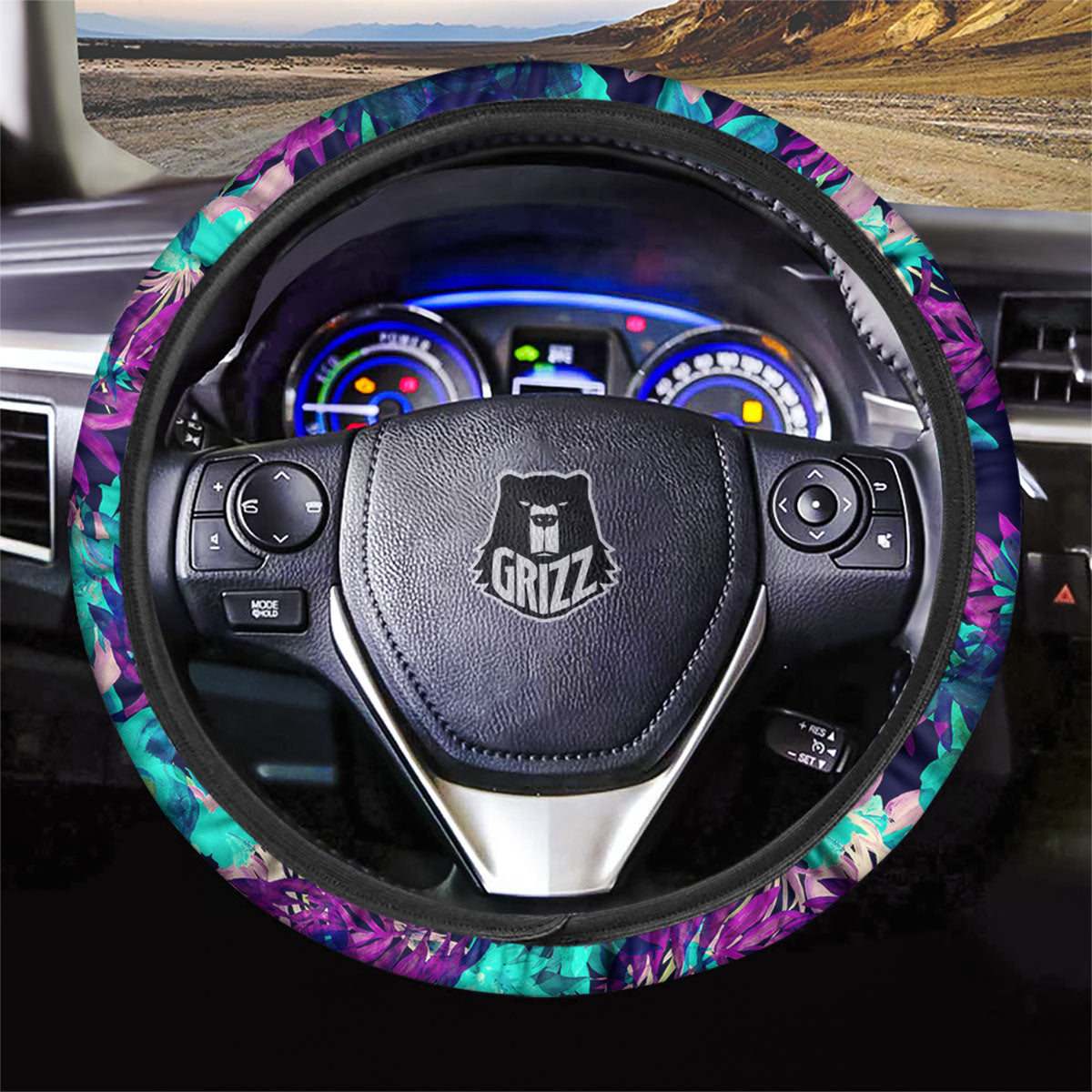 Leaf Green And Purple Print Pattern Car Steering Wheel Cover-grizzshop