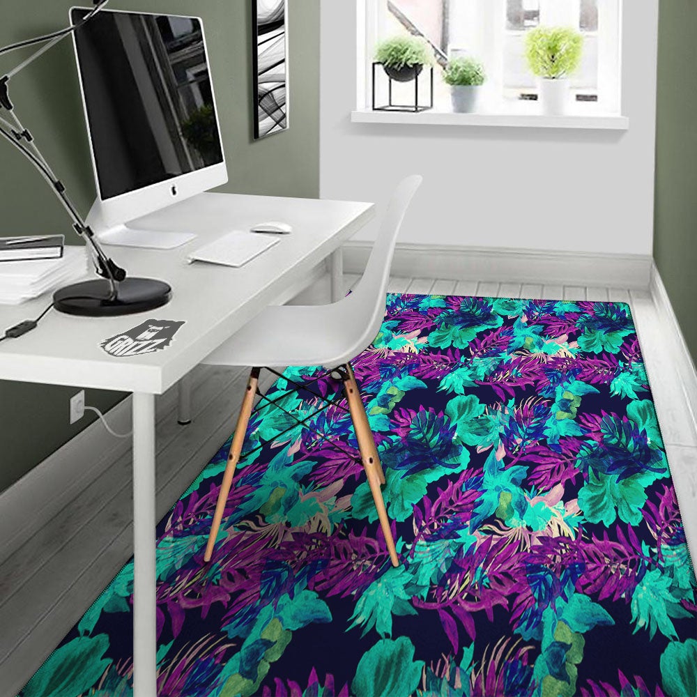 Leaf Green And Purple Print Pattern Floor Mat-grizzshop