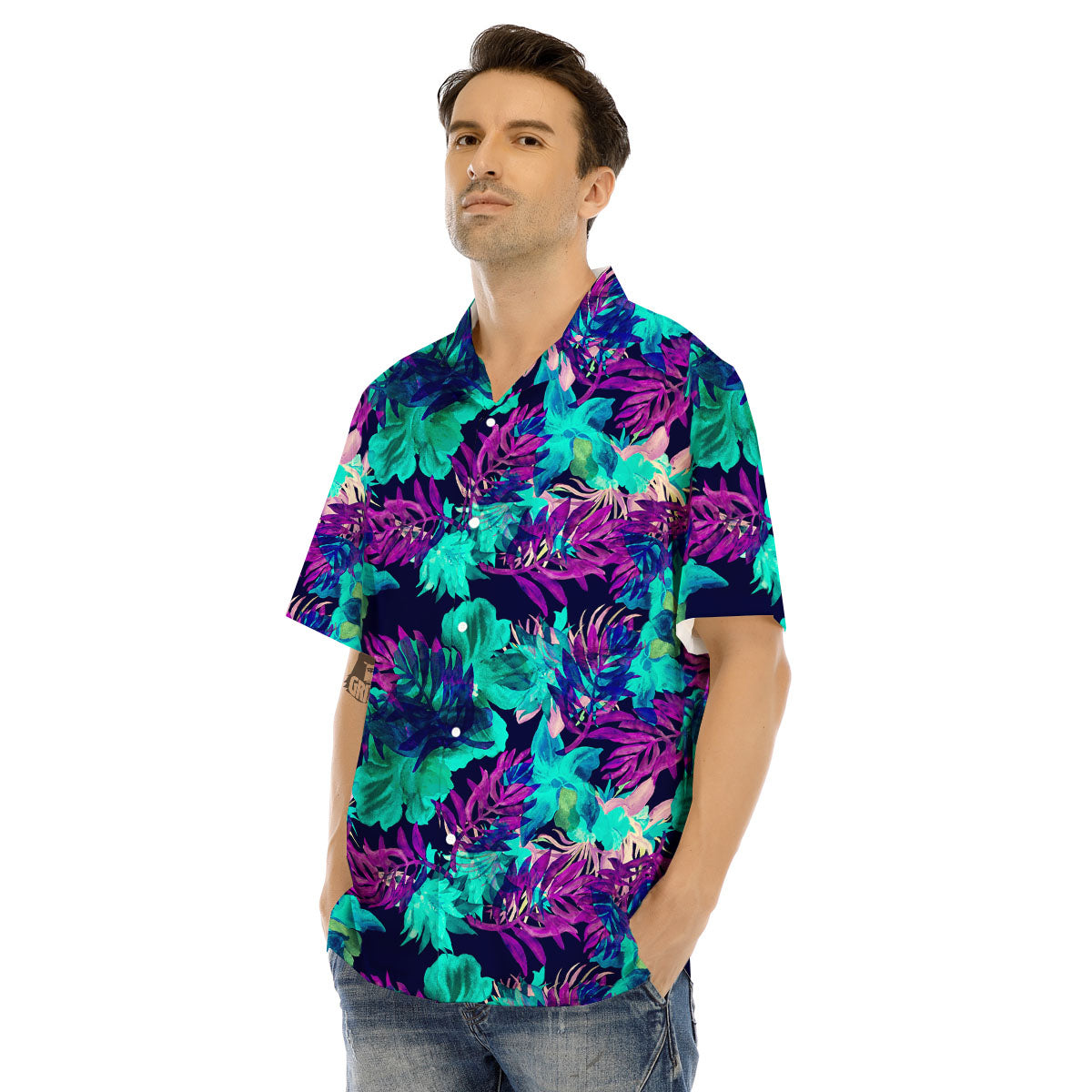 Leaf Green And Purple Print Pattern Men's Hawaiian Shirt-grizzshop