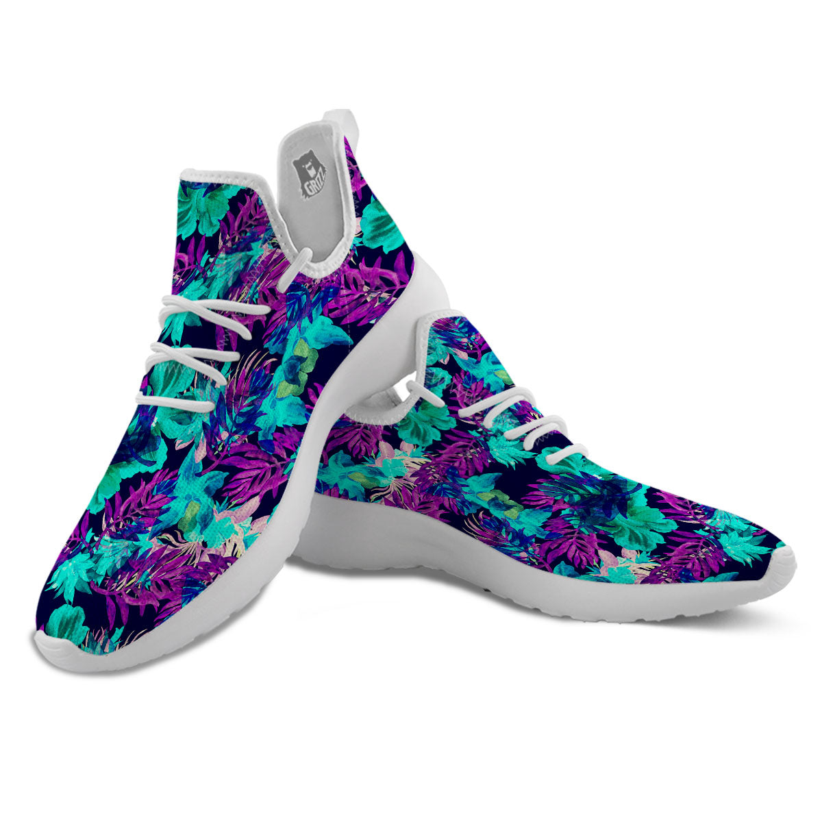 Leaf Green And Purple Print Pattern White Athletic Shoes-grizzshop