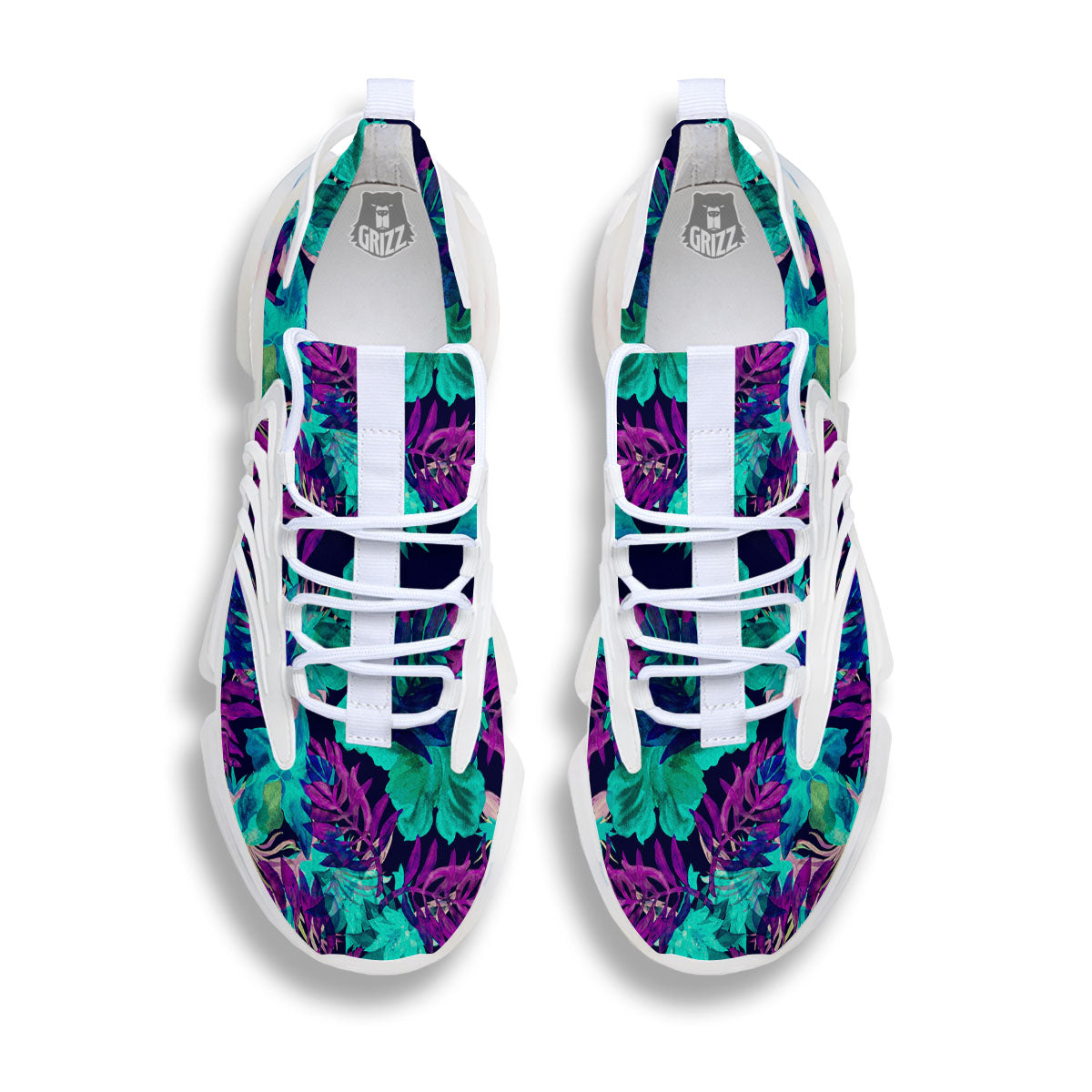 Leaf Green And Purple Print Pattern White Gym Shoes-grizzshop