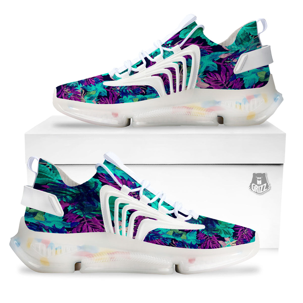Leaf Green And Purple Print Pattern White Gym Shoes-grizzshop