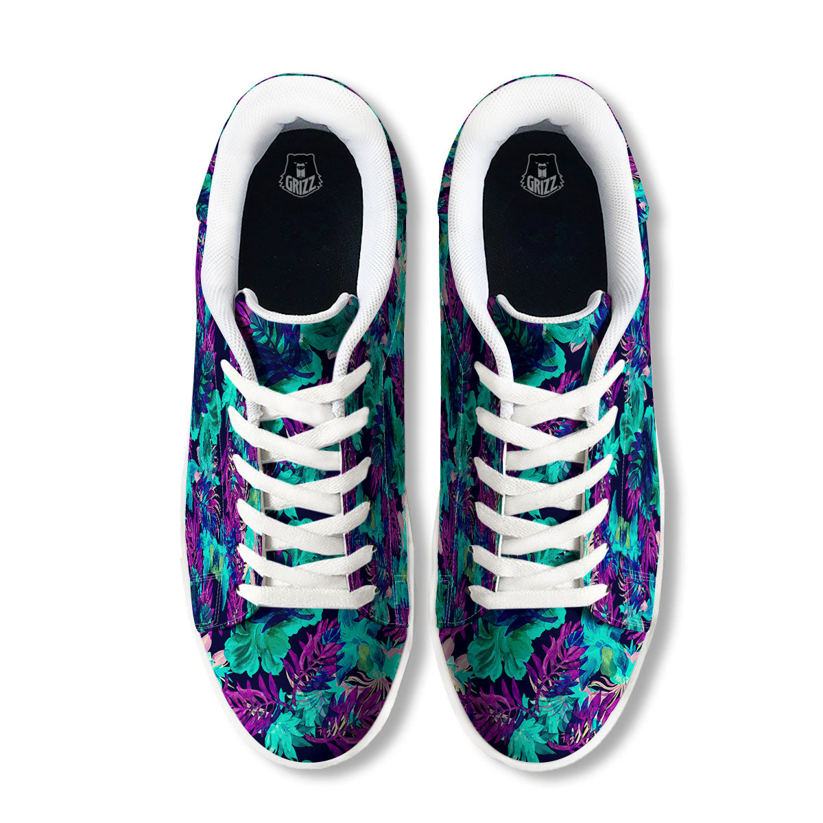 Leaf Green And Purple Print Pattern White Low Top Sneakers-grizzshop