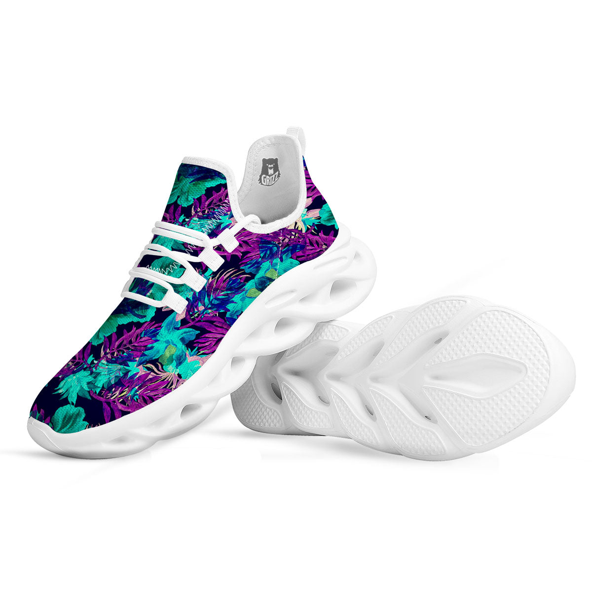 Leaf Green And Purple Print Pattern White Running Shoes-grizzshop