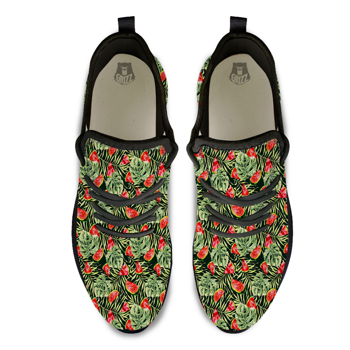 Leaf Palm Watermelon Black Print Pattern Black Athletic Shoes-grizzshop