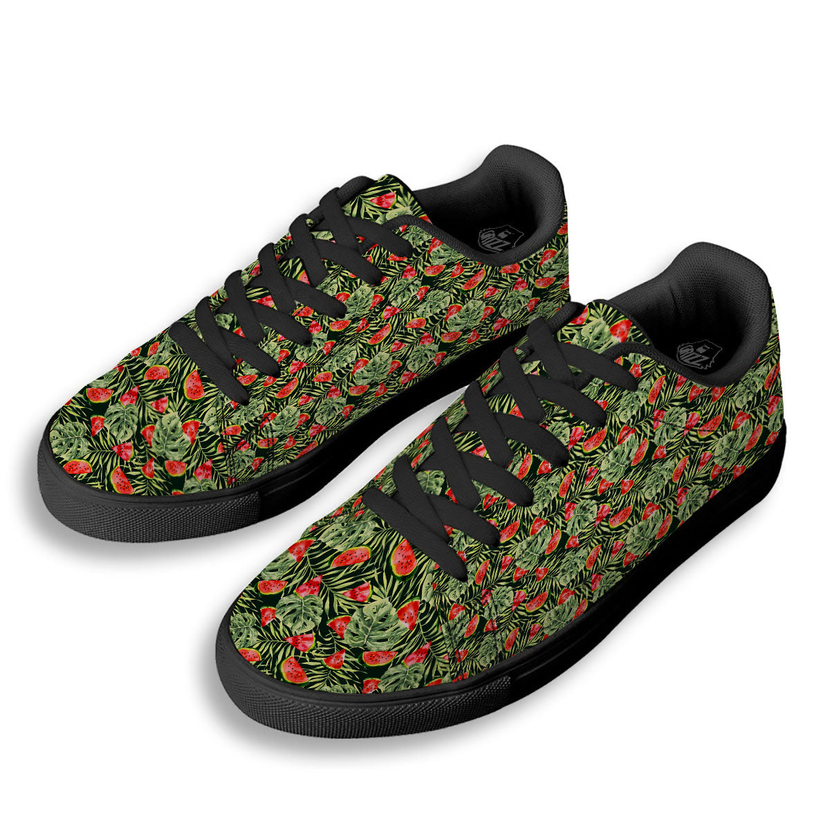 Leaf Palm Watermelon Black Print Pattern Black Low Top Sneakers-grizzshop