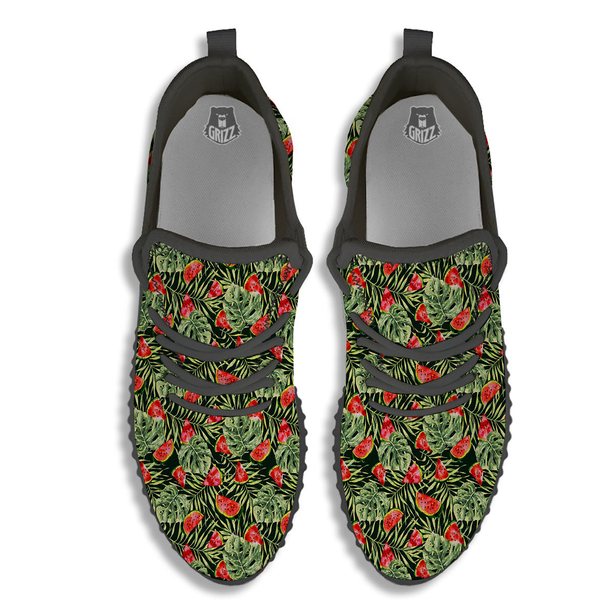Leaf Palm Watermelon Black Print Pattern Black Walking Shoes-grizzshop