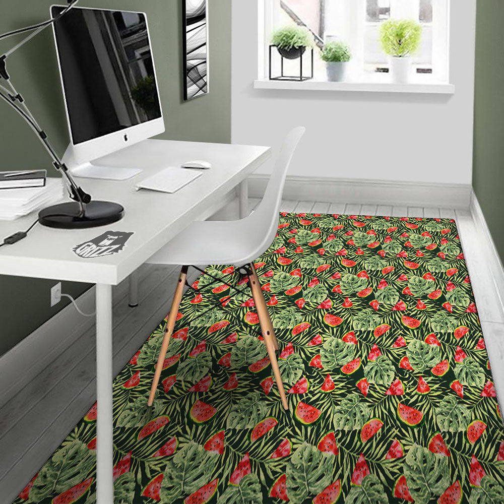 Leaf Palm Watermelon Black Print Pattern Floor Mat-grizzshop