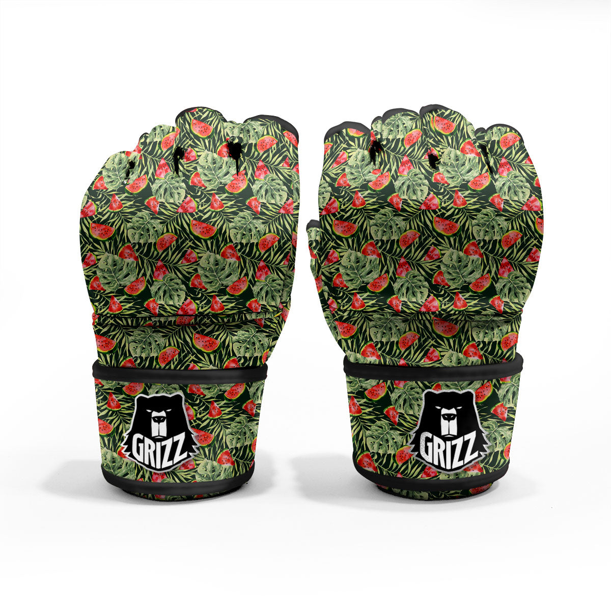 Leaf Palm Watermelon Black Print Pattern MMA Gloves-grizzshop