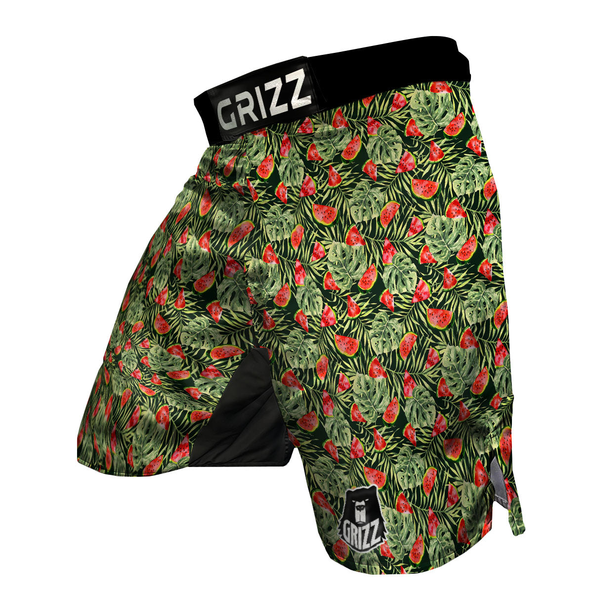 Leaf Palm Watermelon Black Print Pattern MMA Shorts-grizzshop
