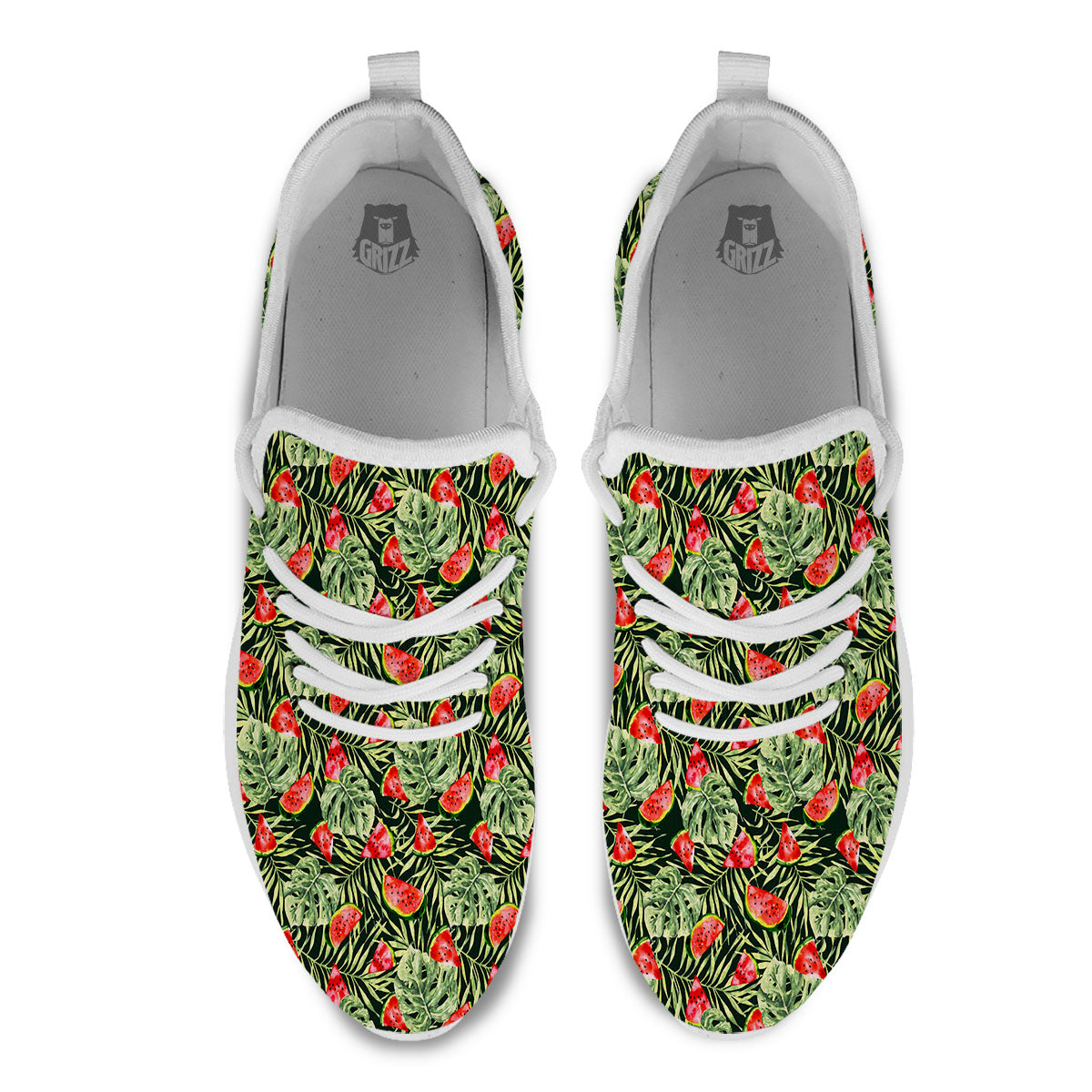 Leaf Palm Watermelon Black Print Pattern White Athletic Shoes-grizzshop