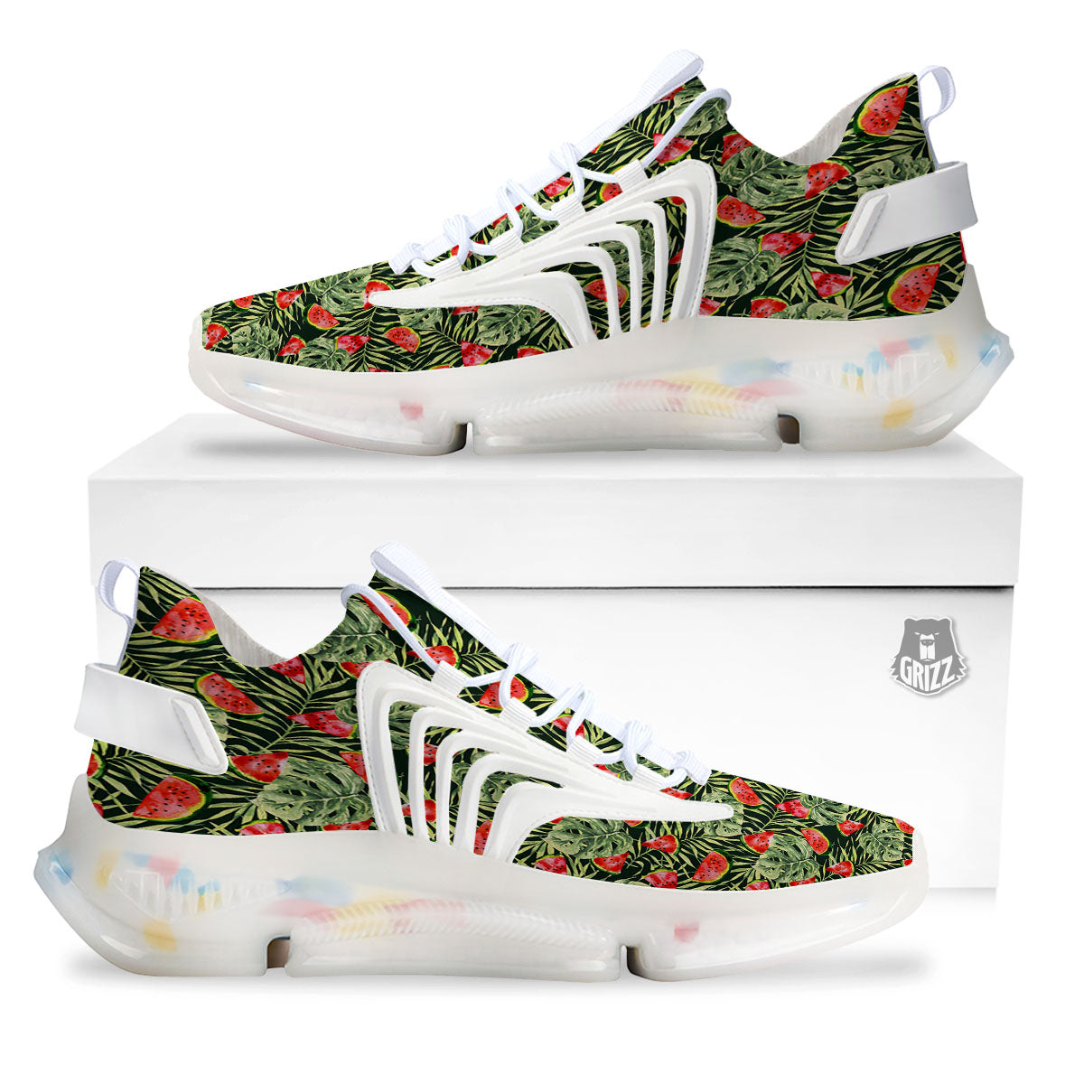 Leaf Palm Watermelon Black Print Pattern White Gym Shoes-grizzshop