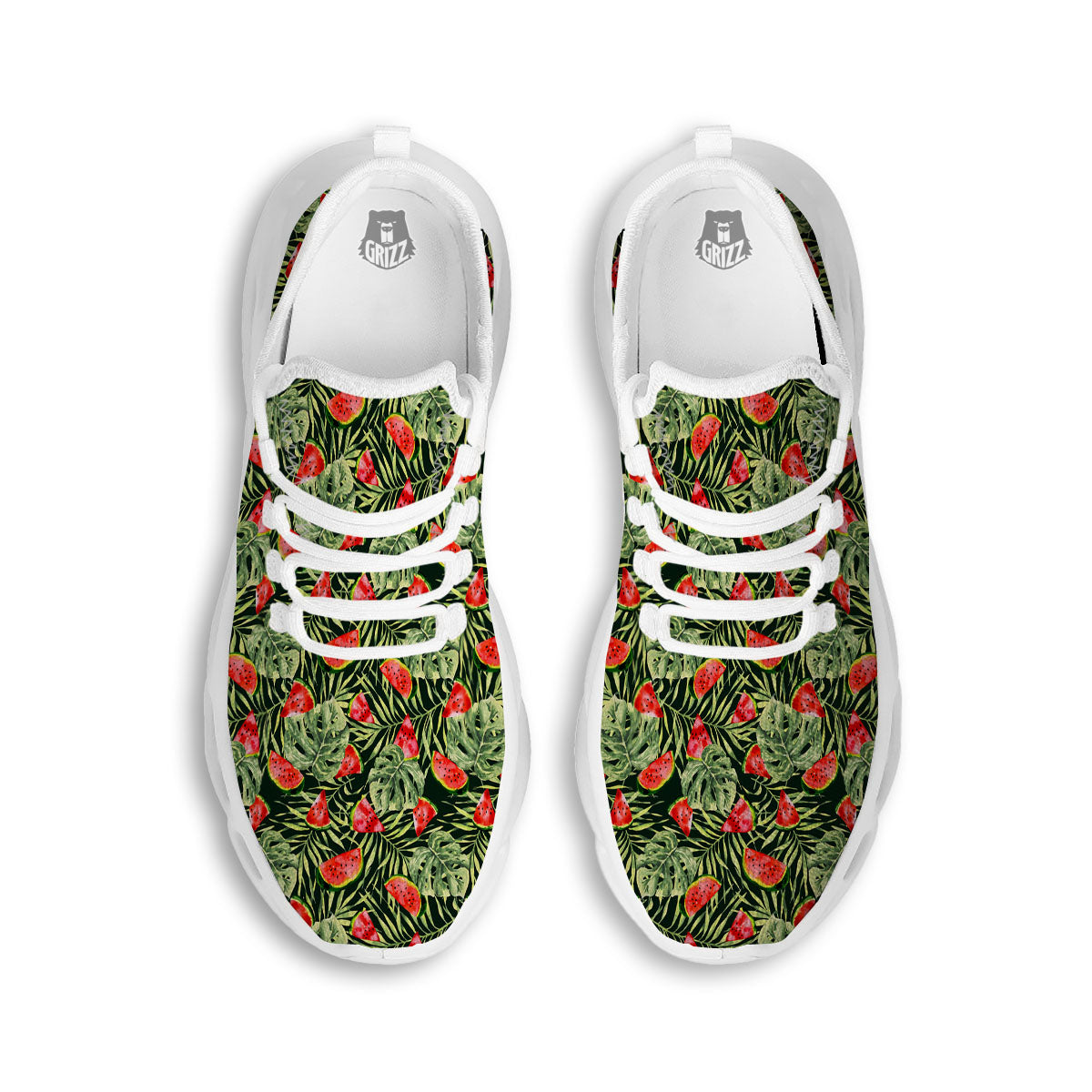 Leaf Palm Watermelon Black Print Pattern White Running Shoes-grizzshop