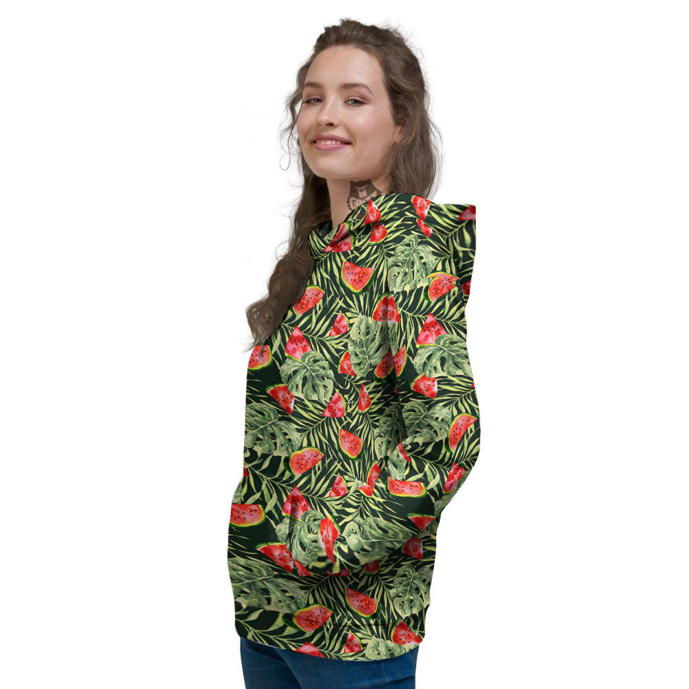 Leaf Palm Watermelon Black Print Pattern Women's Hoodie-grizzshop