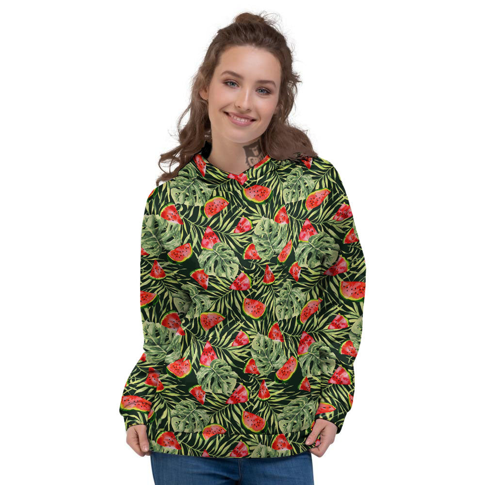 Leaf Palm Watermelon Black Print Pattern Women's Hoodie-grizzshop