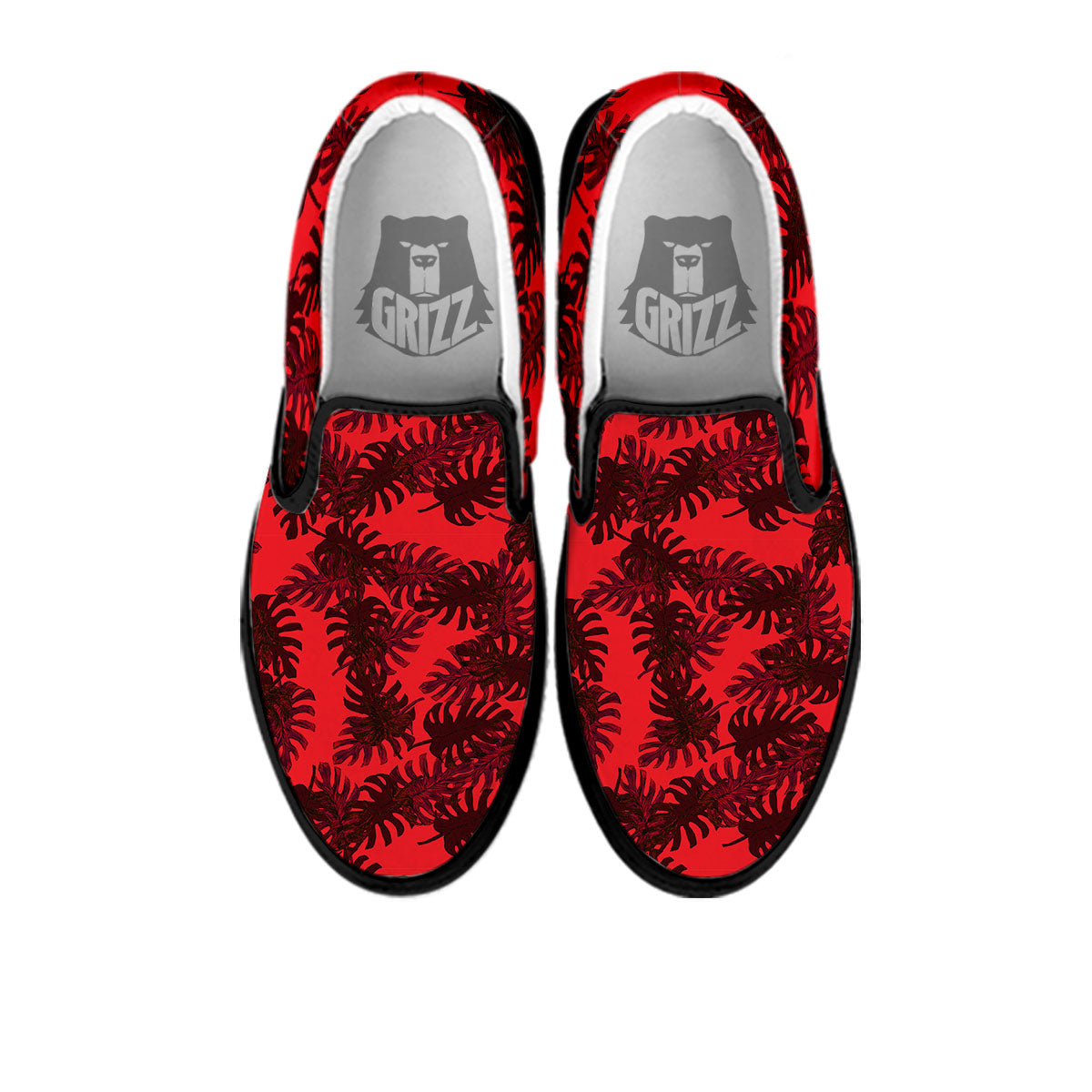 Leaf Red Print Pattern Black Slip On Shoes-grizzshop