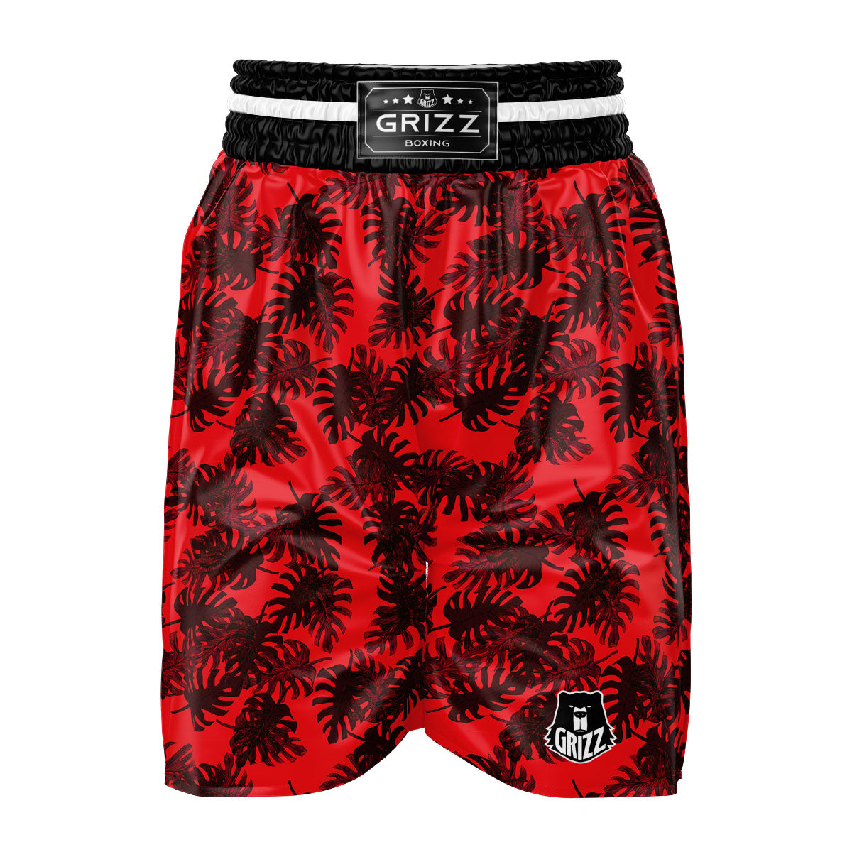 Leaf Red Print Pattern Boxing Shorts-grizzshop