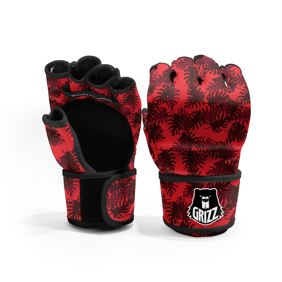 Leaf Red Print Pattern MMA Gloves-grizzshop