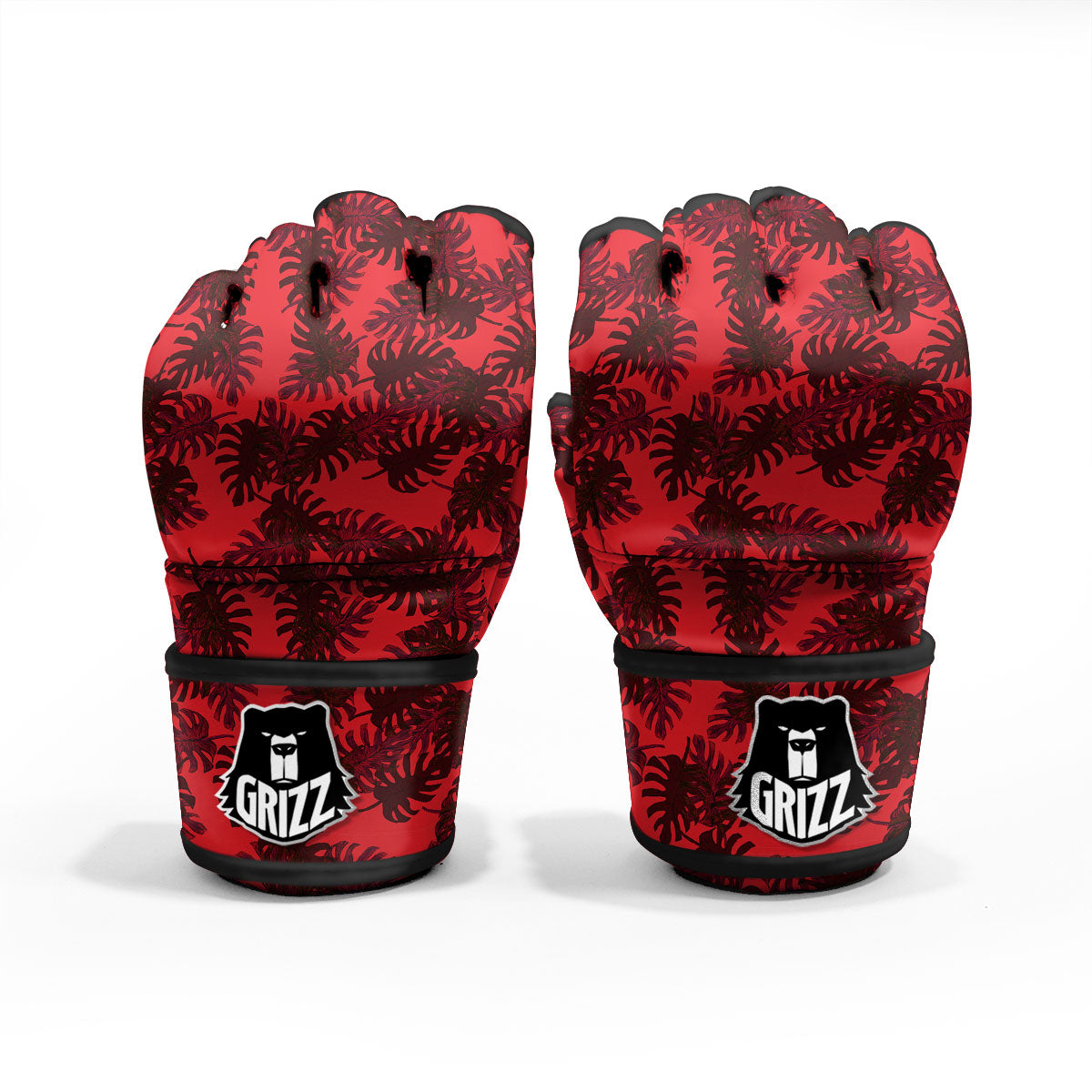 Leaf Red Print Pattern MMA Gloves-grizzshop