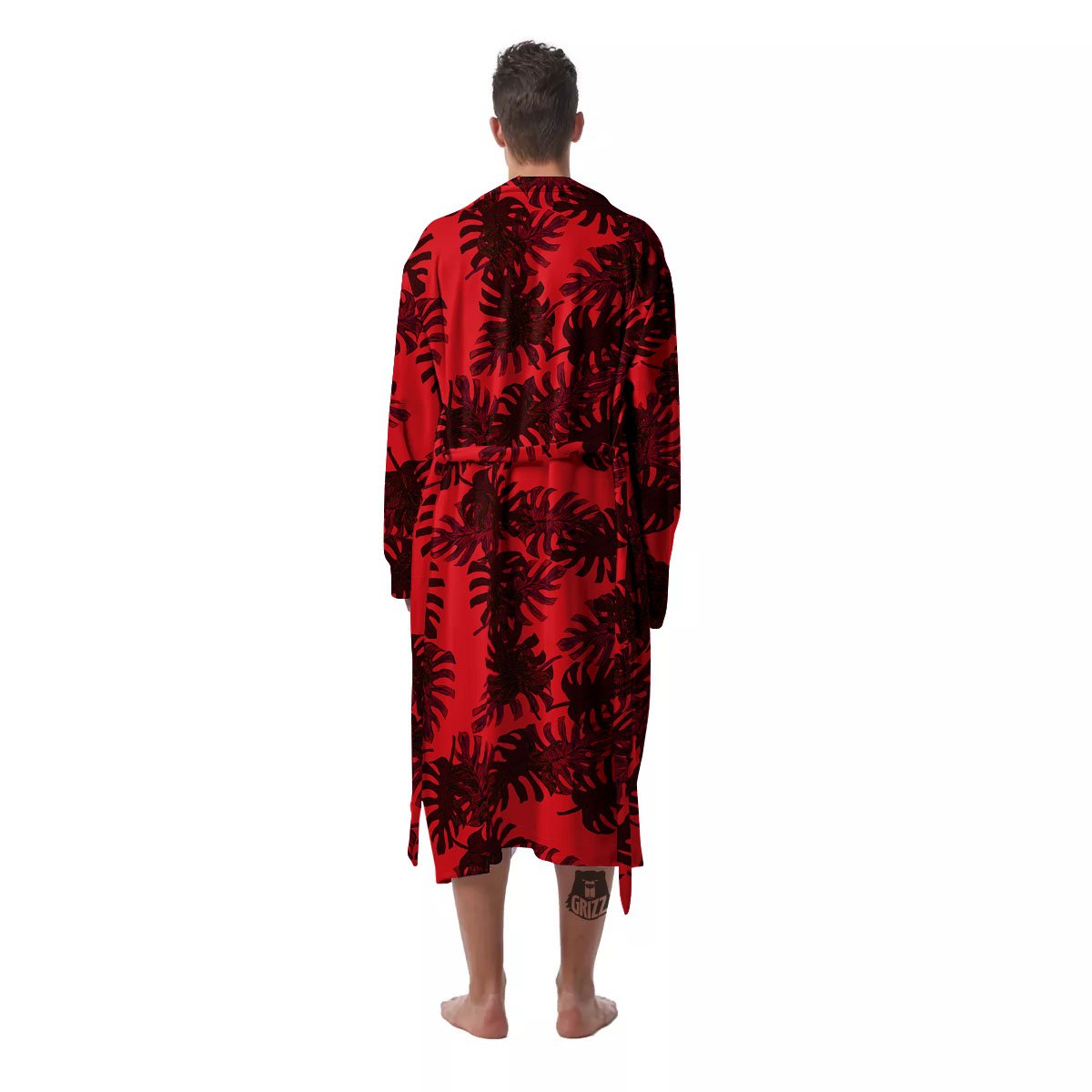 Leaf Red Print Pattern Men's Robe-grizzshop