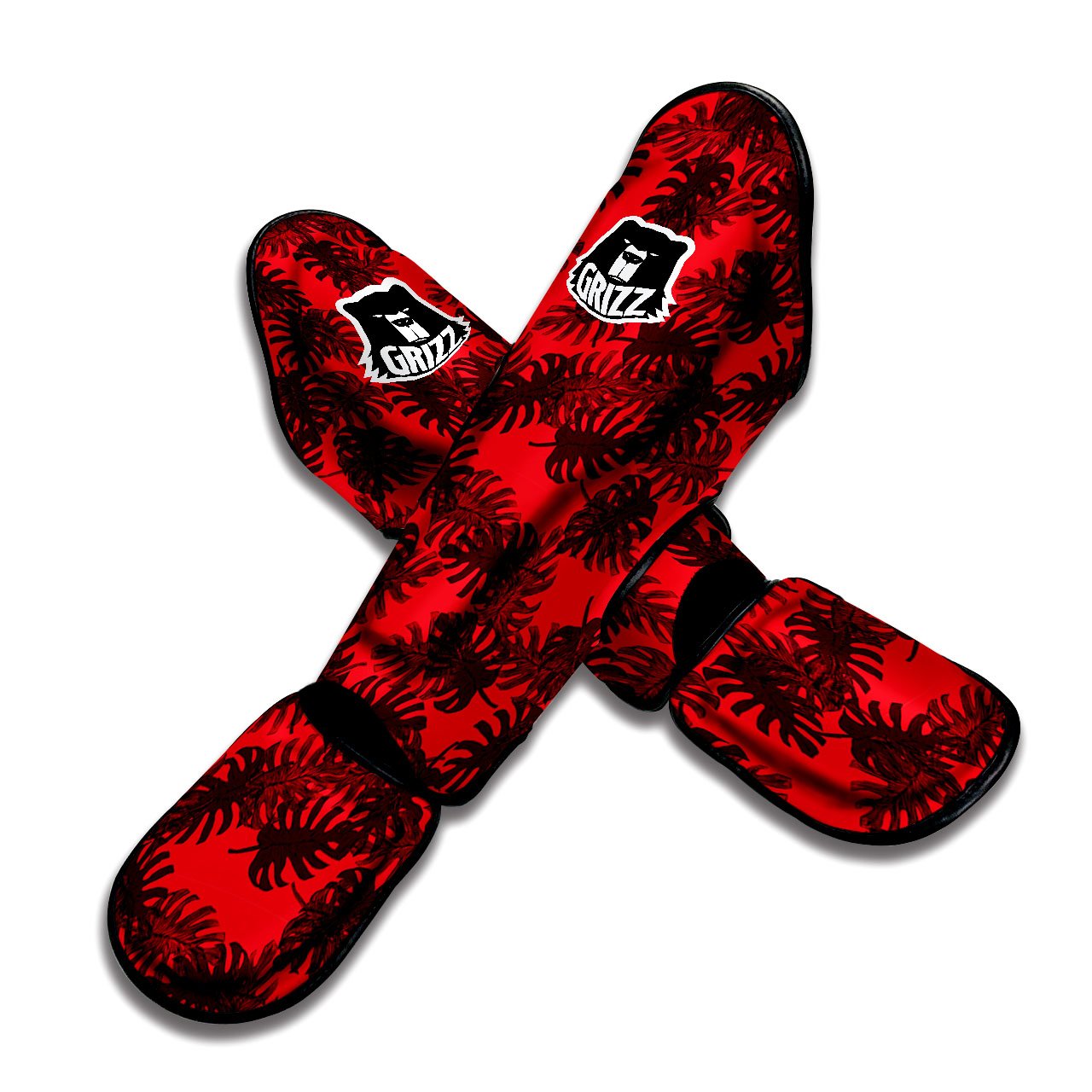Leaf Red Print Pattern Muay Thai Shin Guards-grizzshop