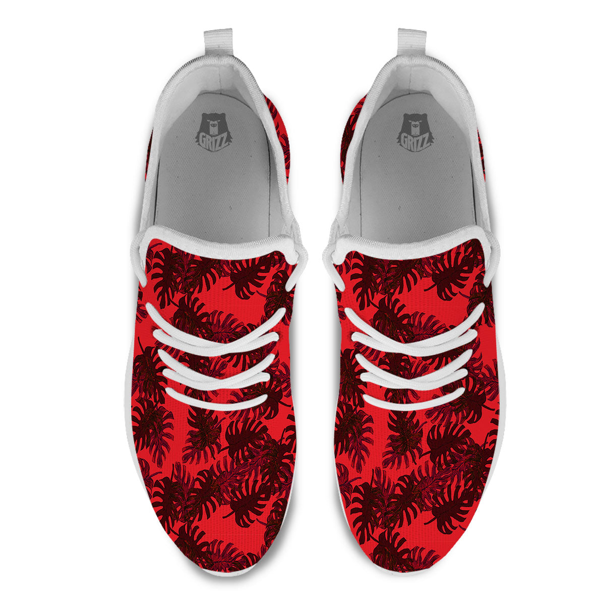 Leaf Red Print Pattern White Athletic Shoes-grizzshop