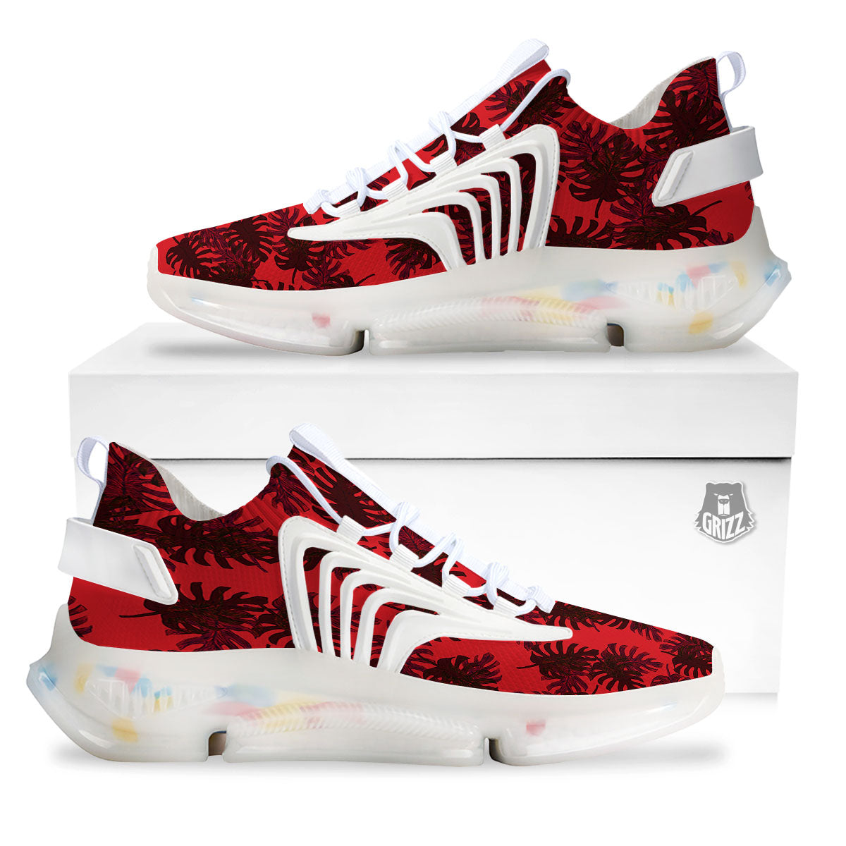 Leaf Red Print Pattern White Gym Shoes-grizzshop