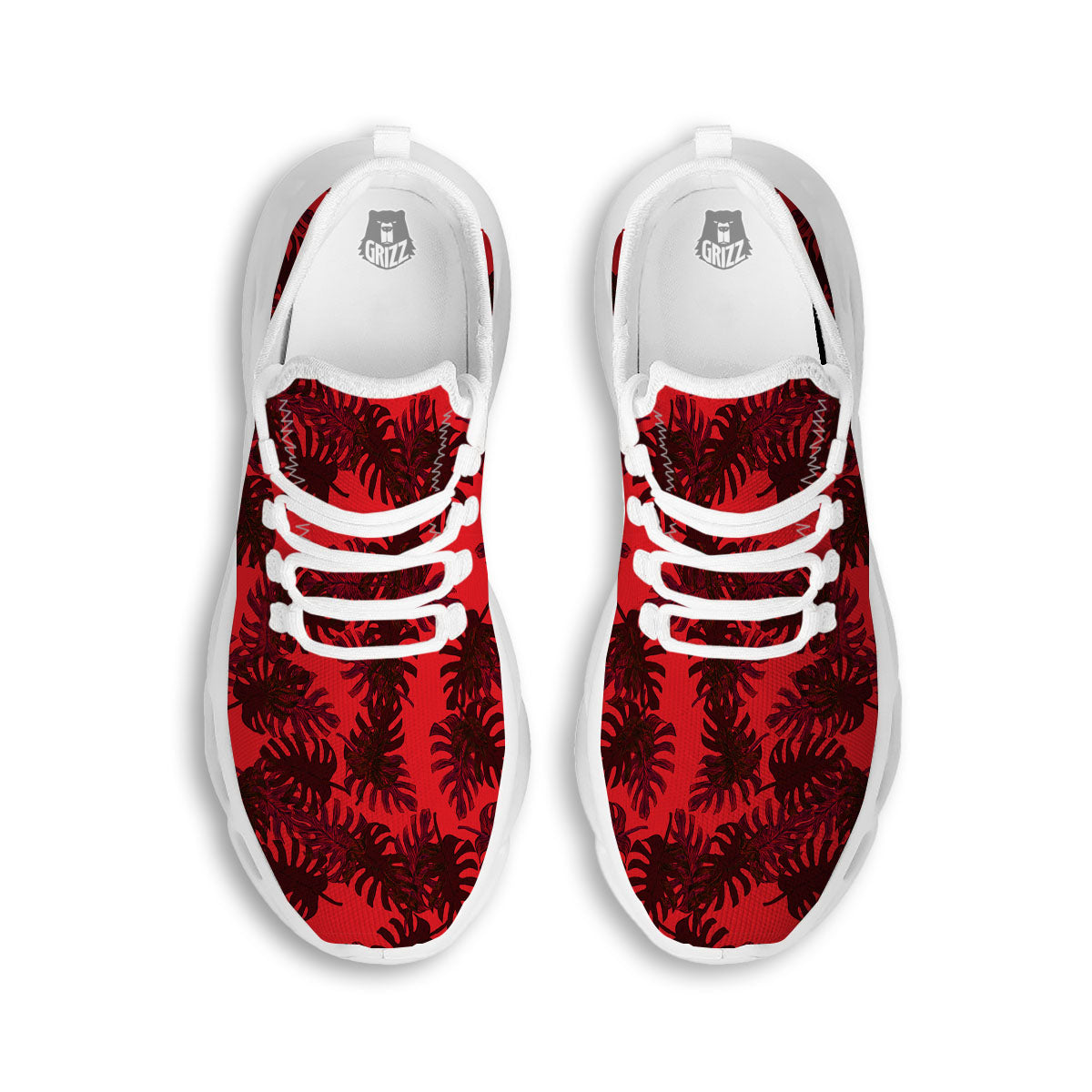 Leaf Red Print Pattern White Running Shoes-grizzshop