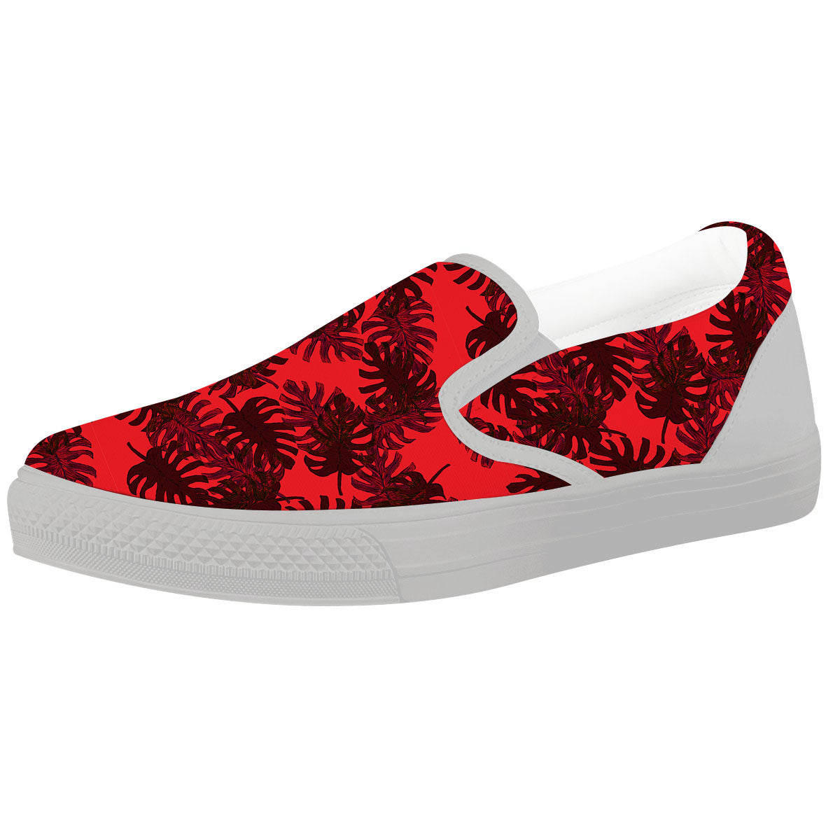 Leaf Red Print Pattern White Slip On Shoes-grizzshop
