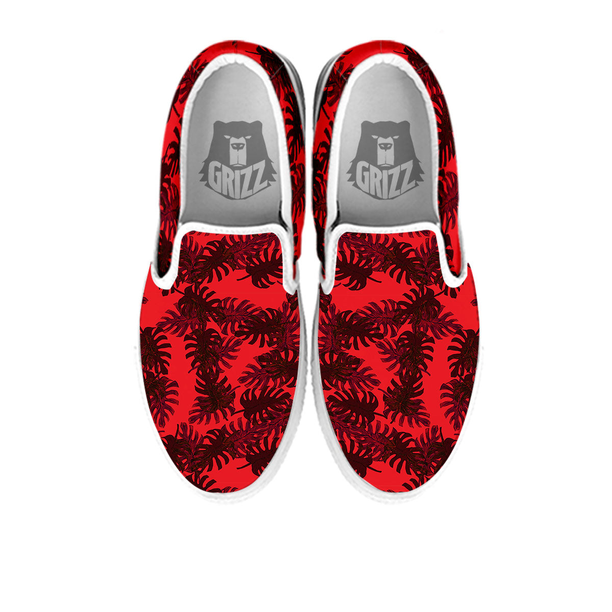 Leaf Red Print Pattern White Slip On Shoes-grizzshop
