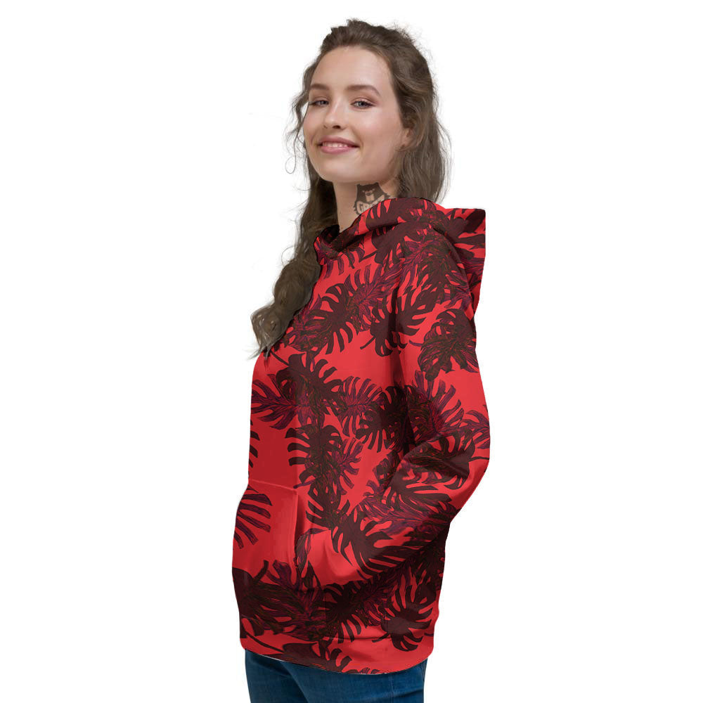 Leaf Red Print Pattern Women's Hoodie-grizzshop