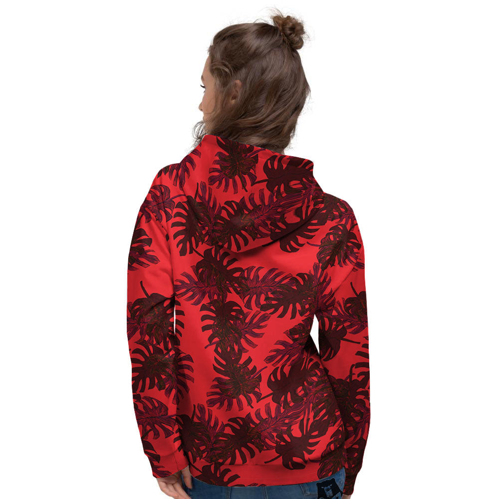 Leaf Red Print Pattern Women's Hoodie-grizzshop