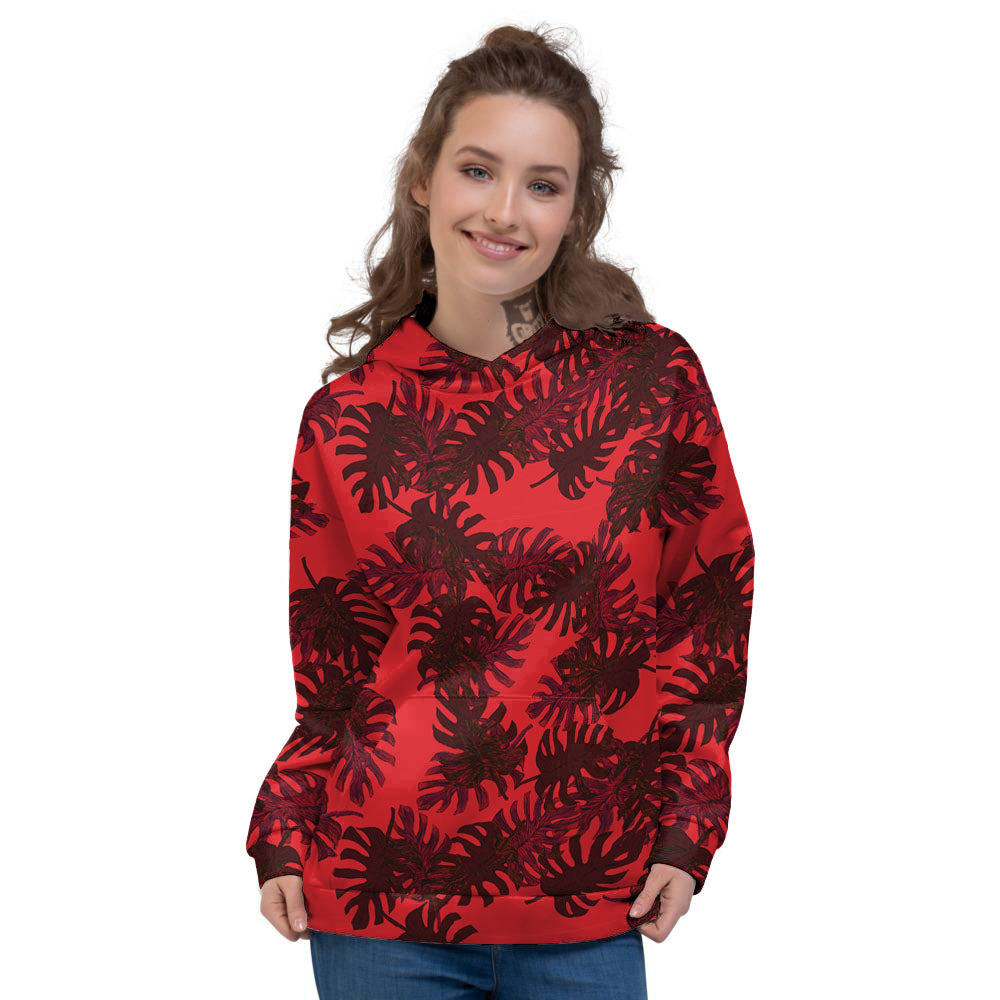Leaf Red Print Pattern Women's Hoodie-grizzshop