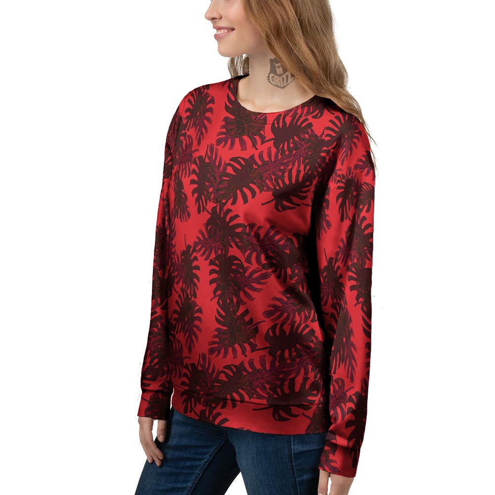 Leaf Red Print Pattern Women's Sweatshirt-grizzshop