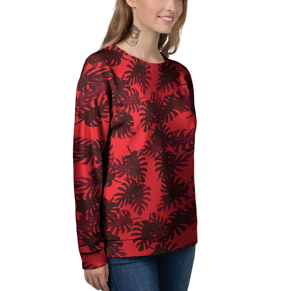 Leaf Red Print Pattern Women's Sweatshirt-grizzshop