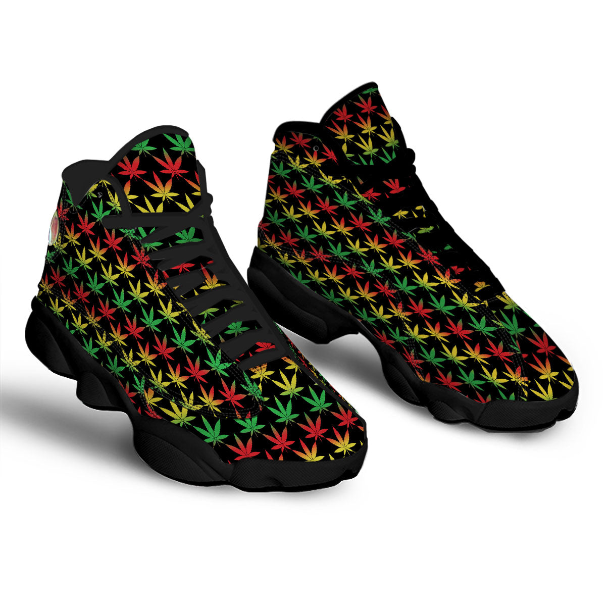 Leaf Reggae Marijuana Print Pattern Black Basketball Shoes-grizzshop