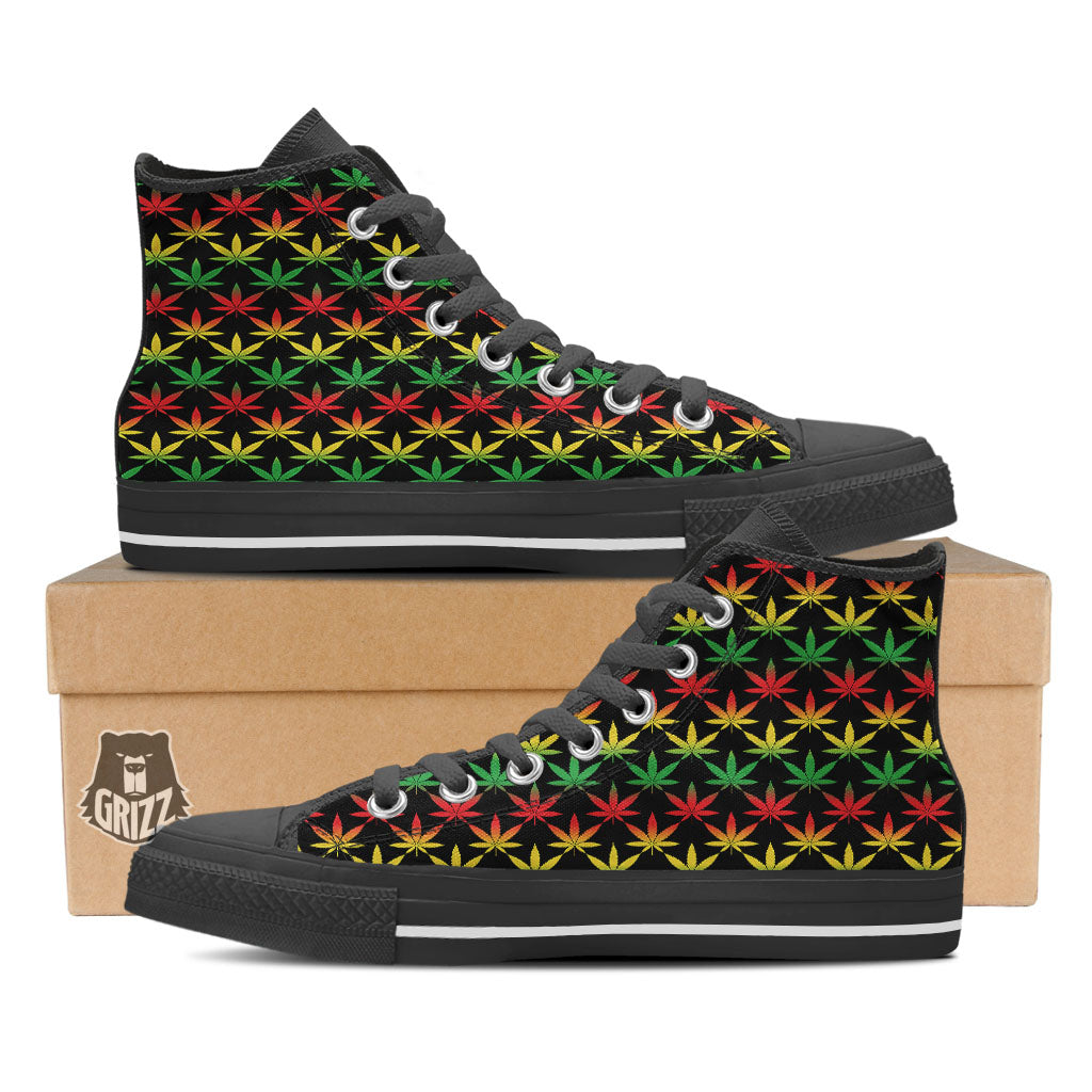Leaf Reggae Marijuana Print Pattern Black High Top Shoes-grizzshop