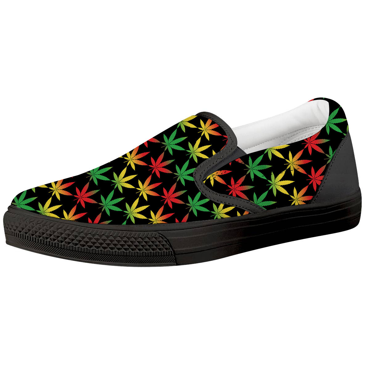 Leaf Reggae Marijuana Print Pattern Black Slip On Shoes-grizzshop