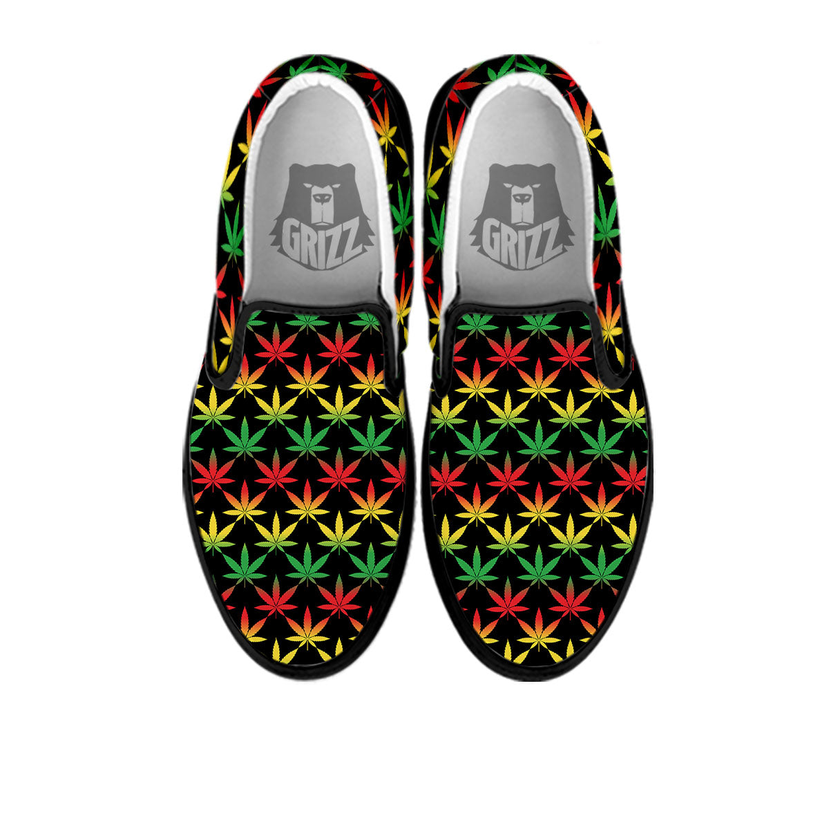 Leaf Reggae Marijuana Print Pattern Black Slip On Shoes-grizzshop