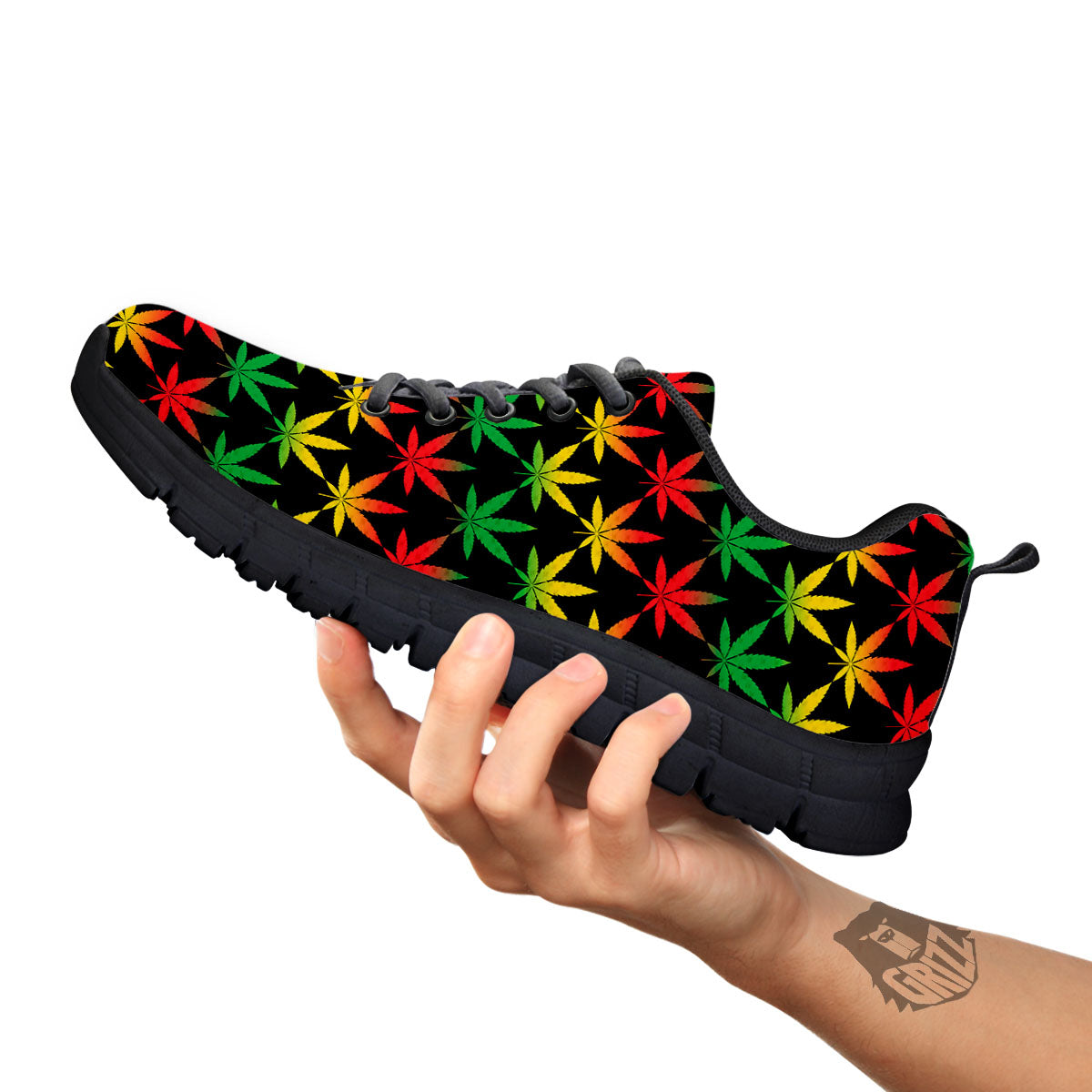 Leaf Reggae Marijuana Print Pattern Black Sneaker-grizzshop