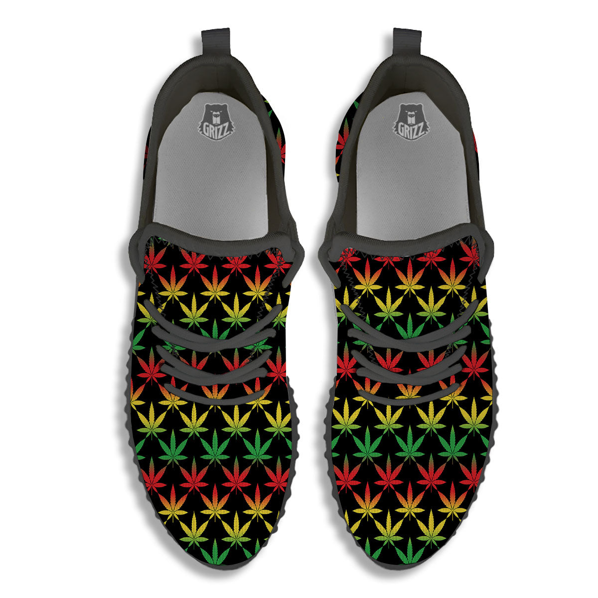 Leaf Reggae Marijuana Print Pattern Black Walking Shoes-grizzshop