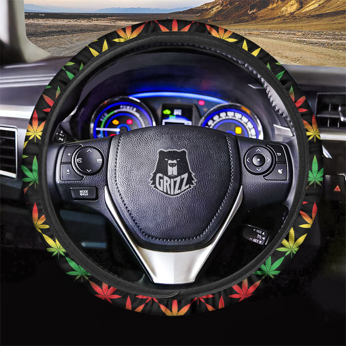Leaf Reggae Marijuana Print Pattern Car Steering Wheel Cover-grizzshop